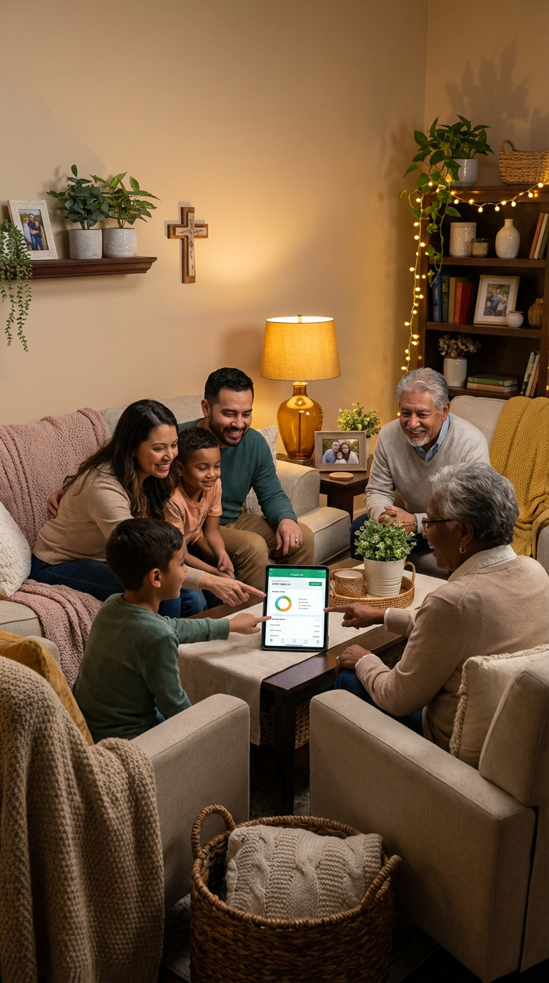 Família cristã com paz e prosperidade